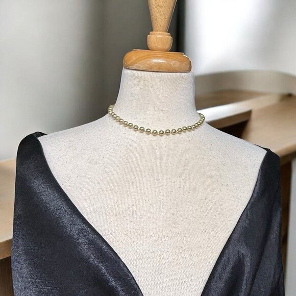 Taupe Glass Faux Pearl Necklace with Sterling Silver 925 Clasp – 15-17” - Picture 4 of 4